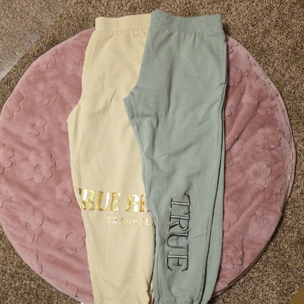 2 Pair Of True Religion Ladies  Logo Joggers in Sage and Cream